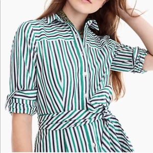 J. Crew Green Stripe Tie Waist Shirtdress 20
